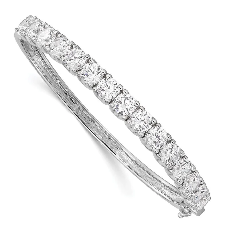 Women’s fashion bangles-925 Sterling Silver Rhodium-plated Cubic Zirconia Hinged Bangle Bracelet