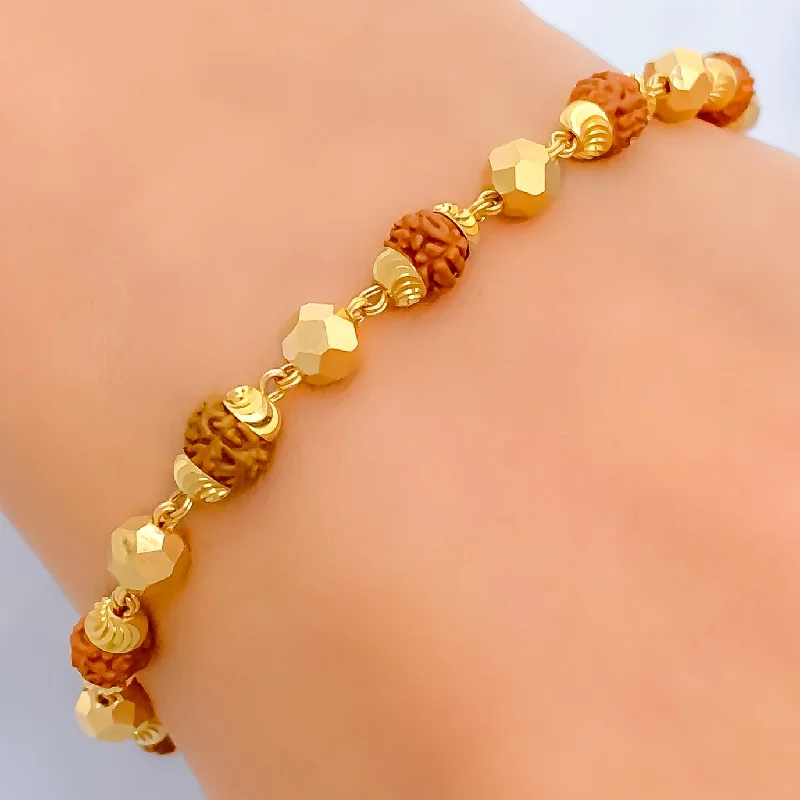 Women’s adjustable bangles-Glistening Faceted 22k Gold Rudraksh Bracelet