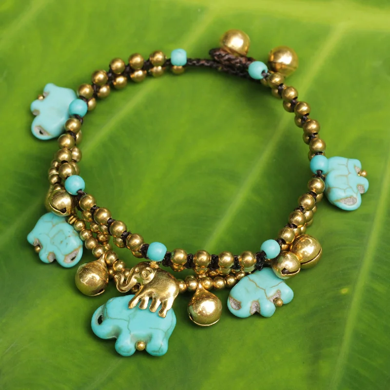 Women’s gemstone bangles-Blue Elephant Handcrafted Bead Bracelet with Blue Elephant Charms