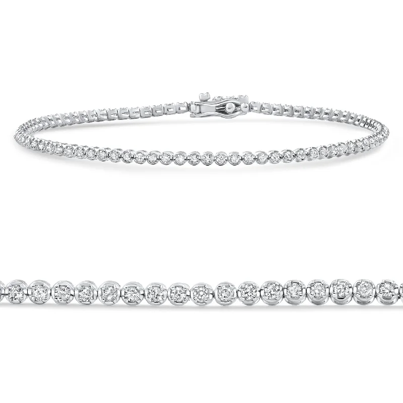 Women’s bangle bracelets-White Gold 1Ct TW Natural Diamond Tennis Line Bracelet 7"