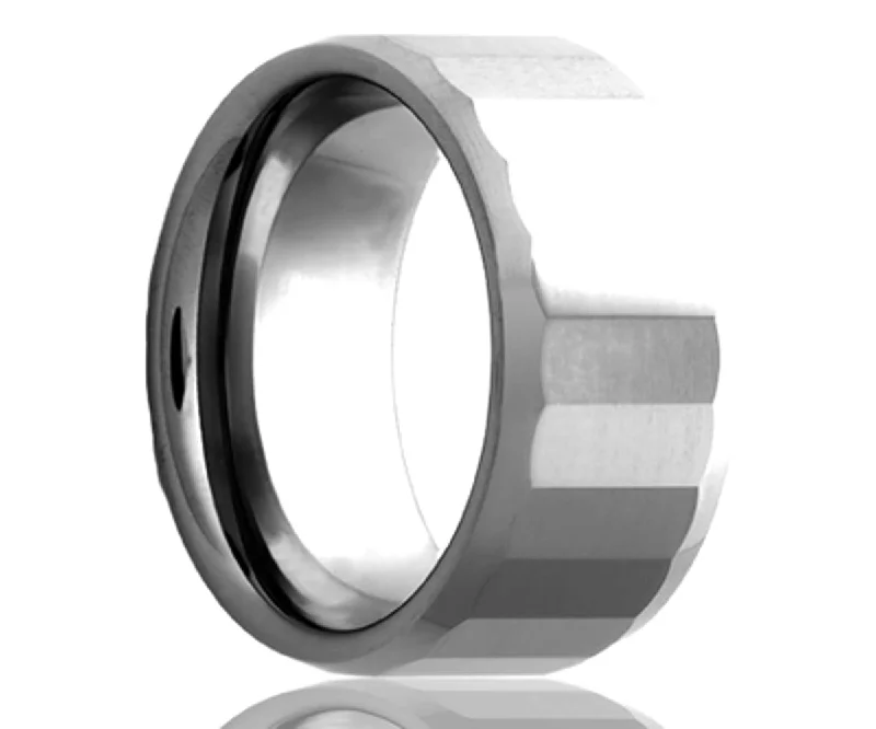 Women’s cocktail rings-Men's Beveled Edge Tungsten Ring With Facets