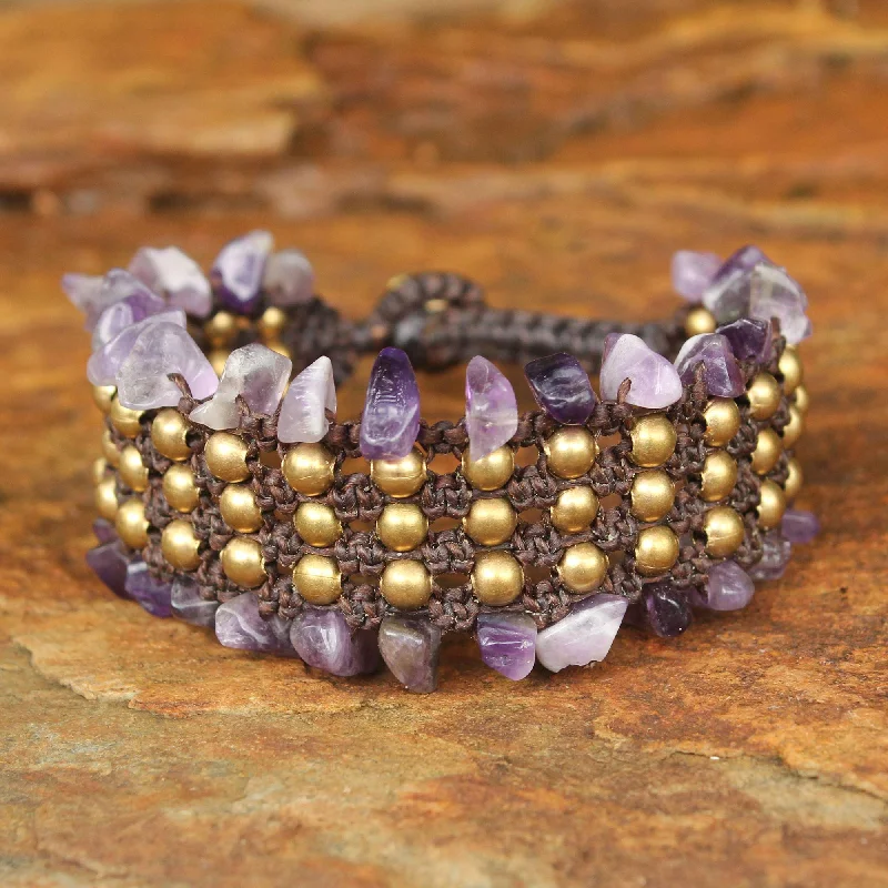 Women’s sterling silver bracelets-Lanna Dazzle Hand Crafted Beaded Amethyst Bracelet