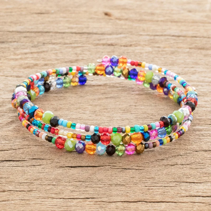 Women’s zodiac bracelets-Happiness and Harmony Colorful Glass and Crystal Beaded Wrap Bracelet