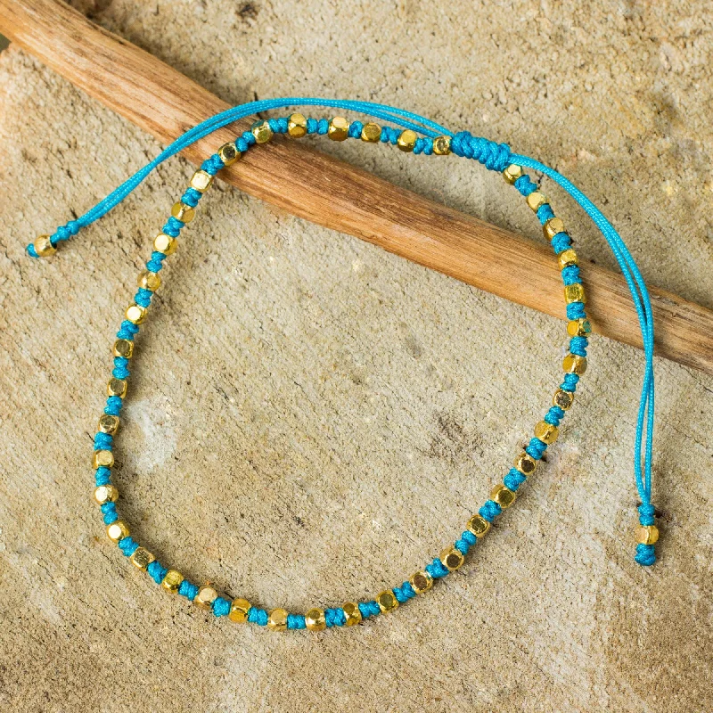 Women’s beaded bracelets-Sky Blue Boho Chic Fair Trade Handcrafted Gold Accent Macrame Bracelet