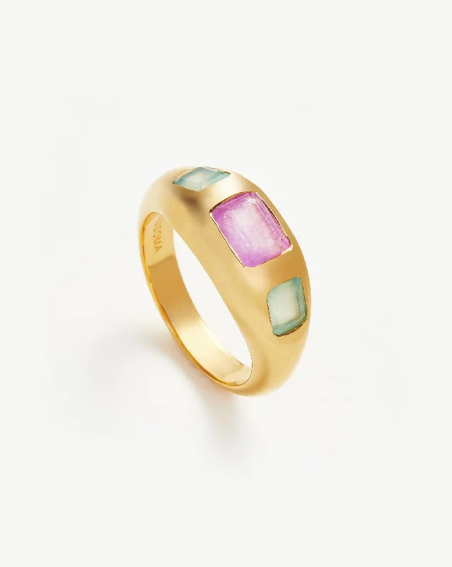 Women’s platinum wedding bands-Good Vibes Triple Gemstone Statement Ring | 18ct Gold Plated/Purple Quartz & Aqua Chalcedony