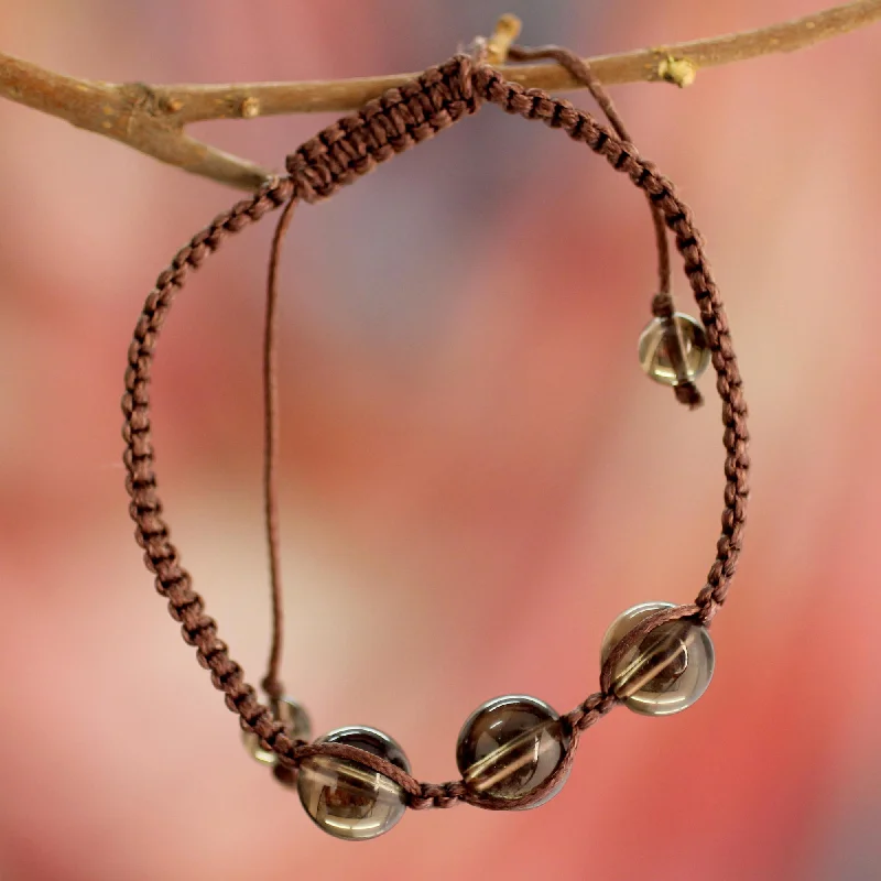 Women’s sleek bangles-Enduring Peace Unique Smoky Quartz Shambhala-style Bracelet