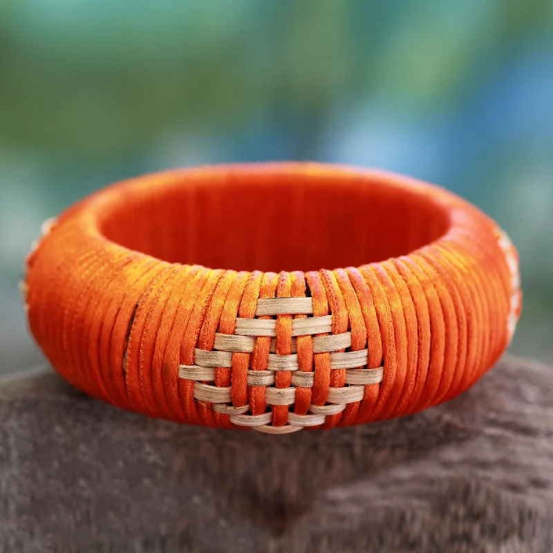 Women’s shiny silver bracelets-Indian Sun Hand Crafted Natural Fiber Bangle Bracelet