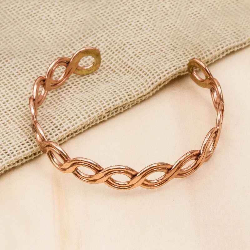 Women’s elegant bangles-Brilliant Beauty Weave Motif Copper Cuff Bracelet from Mexico