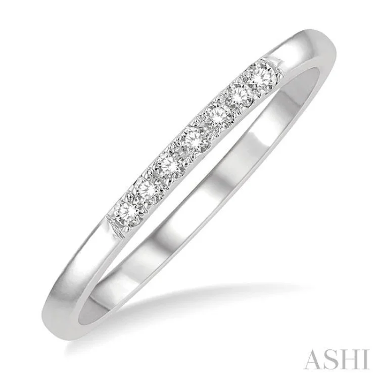 Women’s unique engagement rings-1/10 Ctw Straight Row Center Round Cut Diamond Stackable Fashion Band in 10K White Gold