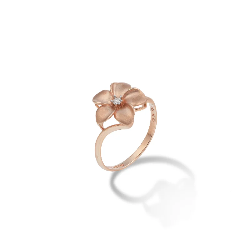 Women’s silver engagement rings-Plumeria Ring in Rose Gold with Diamond - 13mm