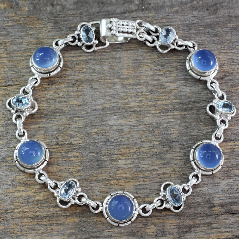 Women’s luxury charm bracelets-Serene Azure Multi-Gem Silver Link Bracelet