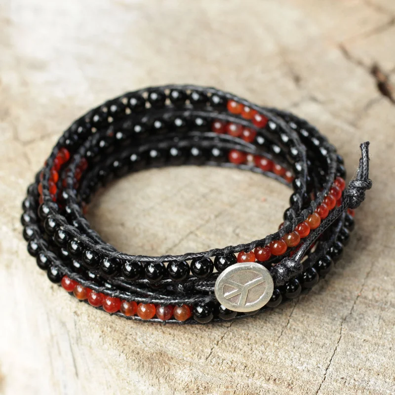 Women’s friendship bracelets-Mekong Midnight Fair Trade Onyx and Carnelian Wrap Bracelet