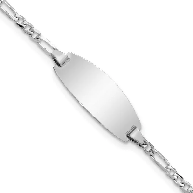 Women’s simple silver bracelets-Curata 8.5mm 14k White Gold Engravable Oval ID Figaro Bracelet