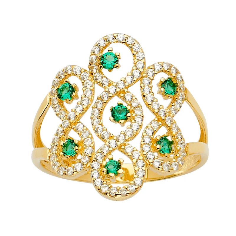 Women’s emerald rings-14K Solid Gold Multi Line Channel Set Birthstone CZ Ring