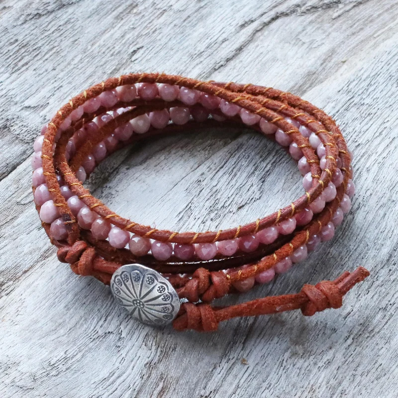 Women’s gemstone bangles-Pink Adventure Rhodonite wrap bracelet