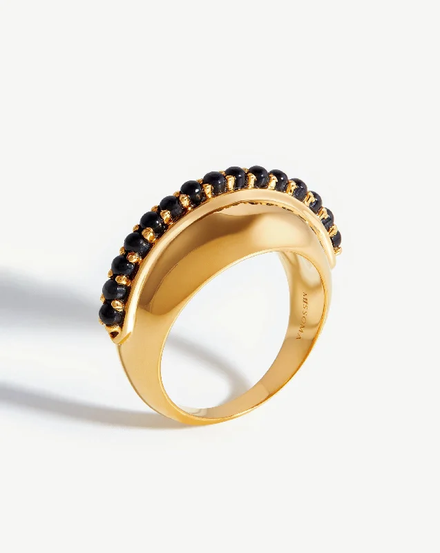 Women’s statement engagement rings-Dome Gemstone Ring | 18ct Gold Plated/Black Onyx