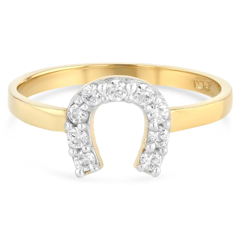 Women’s wedding ring sets-14K Solid Gold CZ Lucky Horseshoe Fancy Ring