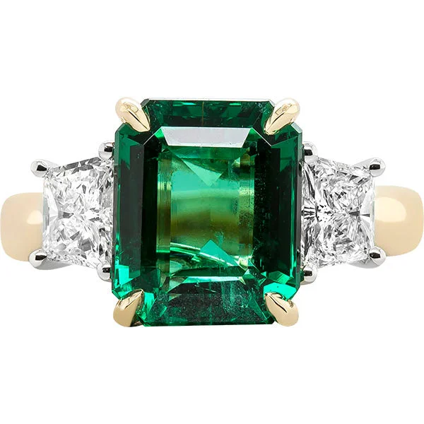 Women’s affordable diamond engagement rings-Gems of Distinction Collection's Platinum & 18k Yellow Gold 4.71ct Emerald & .87ctw Diamond Ring