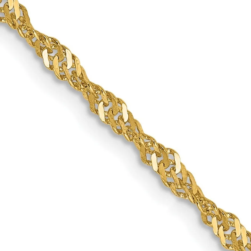 Women’s gold cuff bracelets-Curata 14k Yellow Gold Solid Polished Lobster Claw Closure 2mm Singapore Chain Bracelet