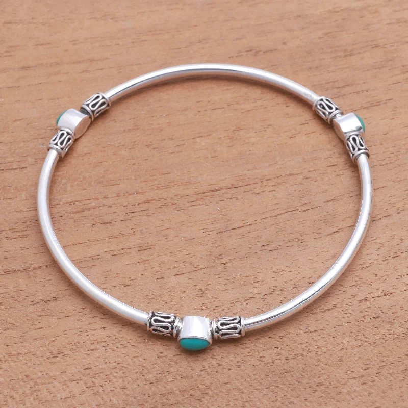 Women’s adjustable bracelets-Harmony of Three Natural Turquoise Bangle Bracelet from Bali