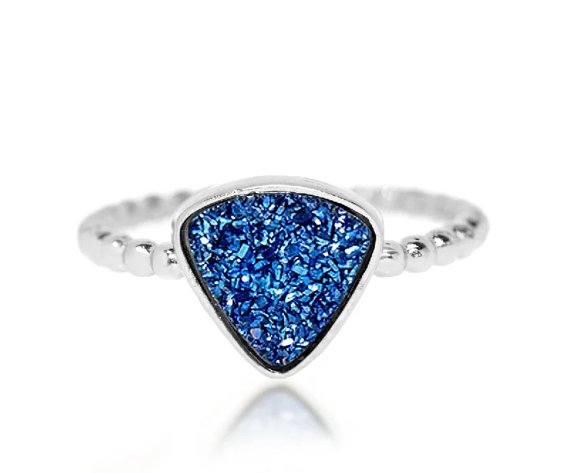 Women’s promise rings-Small Triangle Blue Druzy Ring