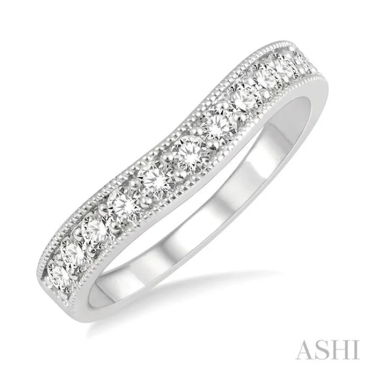 Women’s engagement rings with square diamonds-1/2 Ctw Arched Round Cut Diamond Wedding Band in 14K White Gold