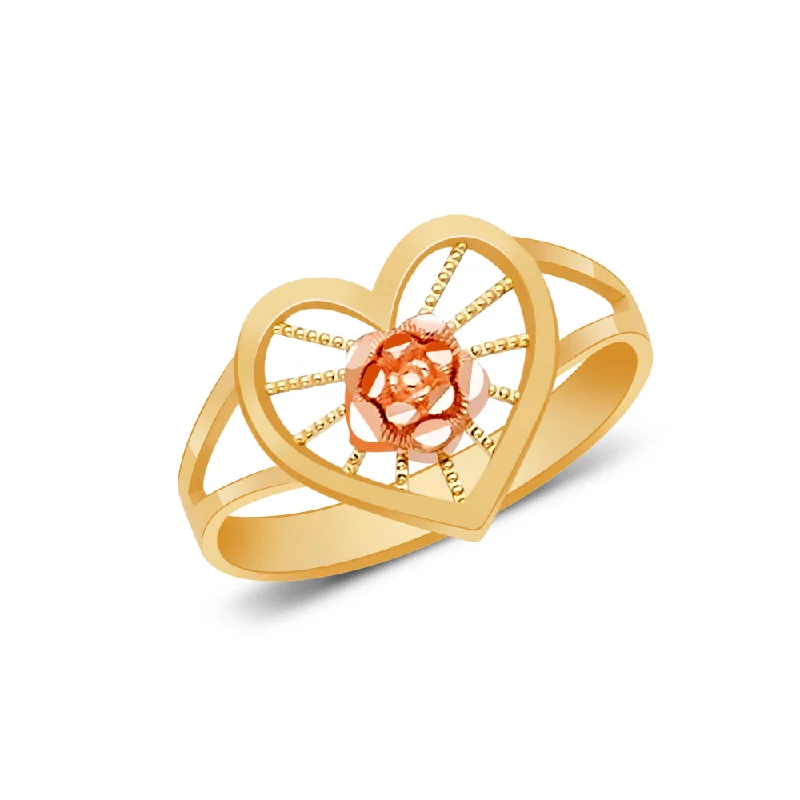 Women’s engraved rings-14K Solid Gold Flower Ring