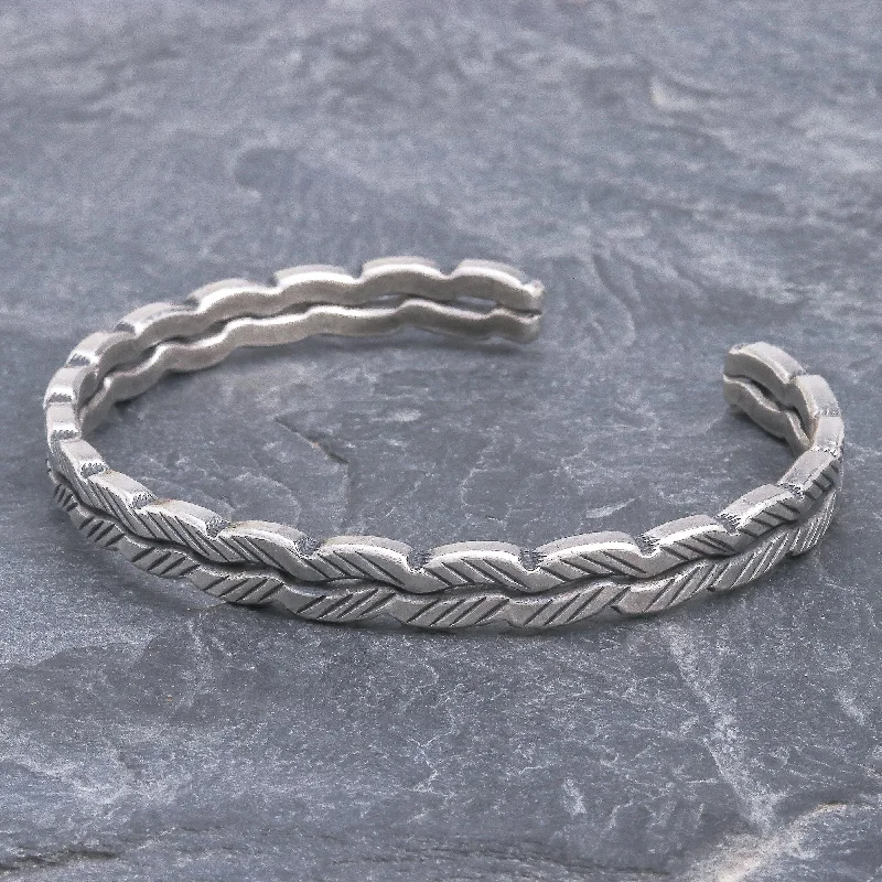 Women’s gemstone bracelets-Leaf Trail Thai Hill Tribe Sterling Silver Cuff Bracelet