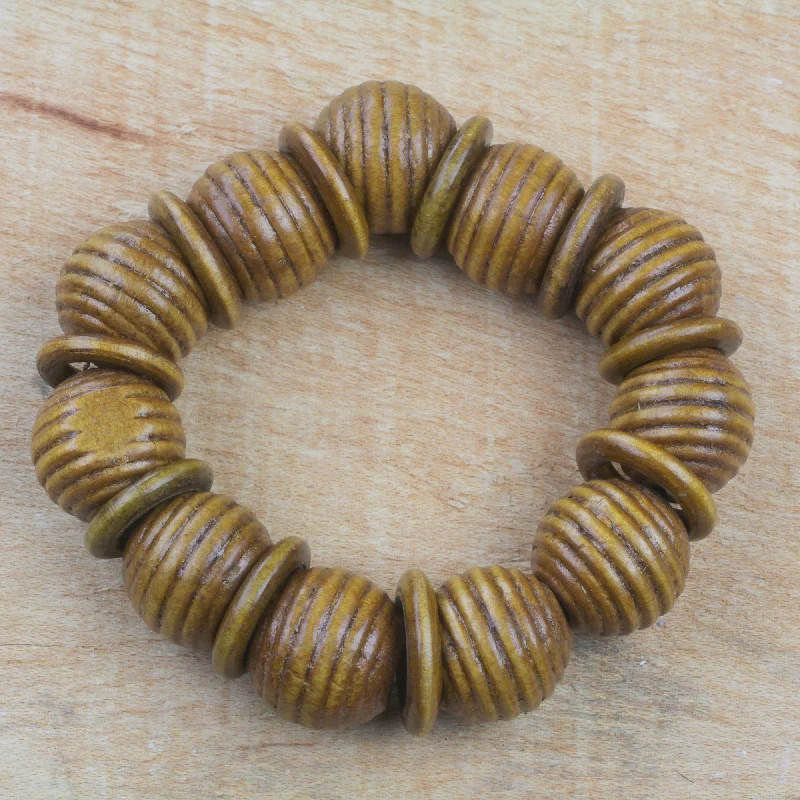 Women’s gemstone bracelets-Royal Rings Brown Sese Wood Beaded Stretch Bracelet from Ghana