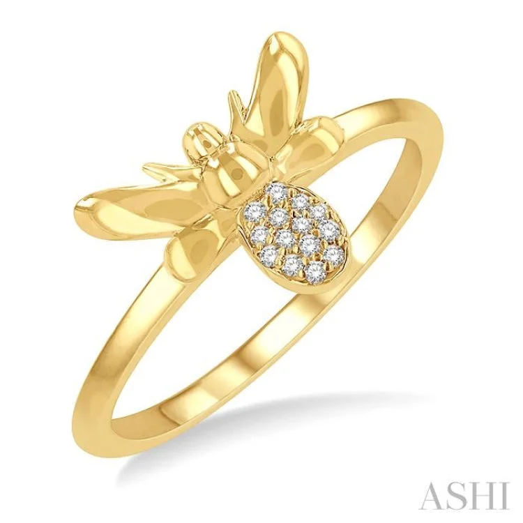 Women’s engagement rings with side stones-1/20 Ctw Bumble Bee Round Cut Diamond Petite Fashion Ring in 10K Yellow Gold