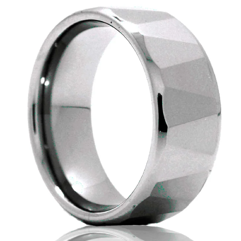 Women’s turquoise rings-Men's Beveled Edge Alternate Angle Facets Tungsten Ring