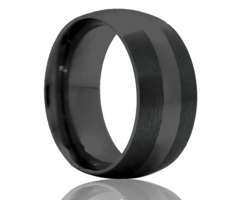 Women’s elegant sapphire rings-Black Satin Edged Ceramic Ring