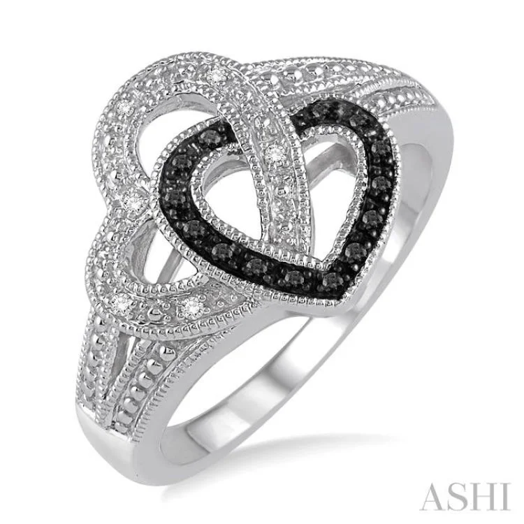 Women’s designer engagement rings-1/10 Ctw White and Black Diamond Heart Shape Ring in Sterling Silver