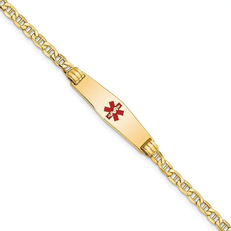 Women’s elegant bracelets-Curata 7.5mm 14k Engravable Medical Soft Diamond Shape Red Enamel ID W Semi solid Nautical Ship Mariner Anchor Bracelet