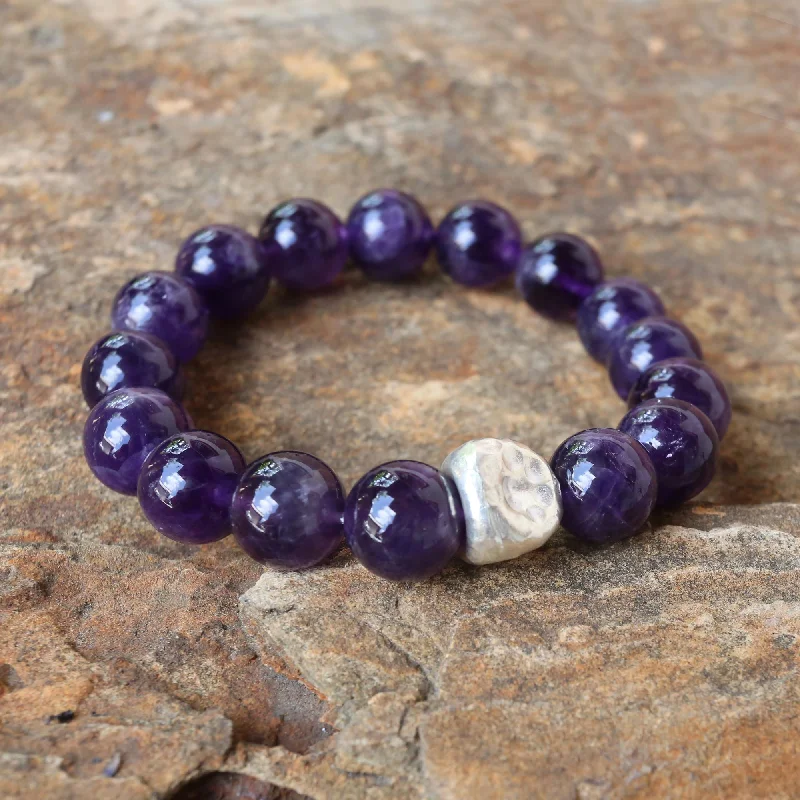 Women’s romantic bangles-Nonconformist Beaded Amethyst and Karen Silver Bracelet from Thailand