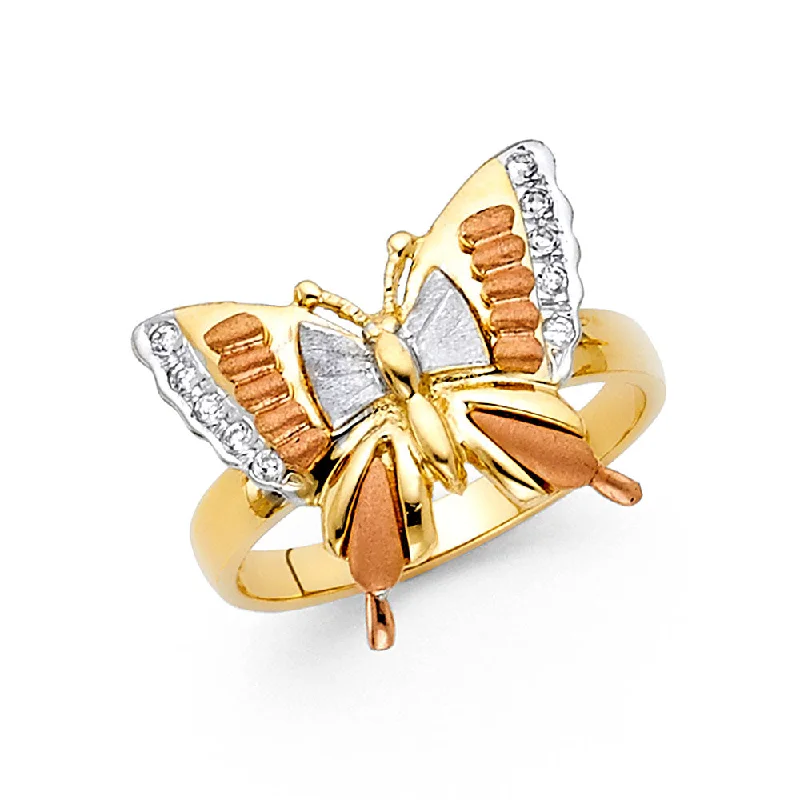 Women’s princess cut rings-14K Solid Gold CZ Fancy Butterfly Ring