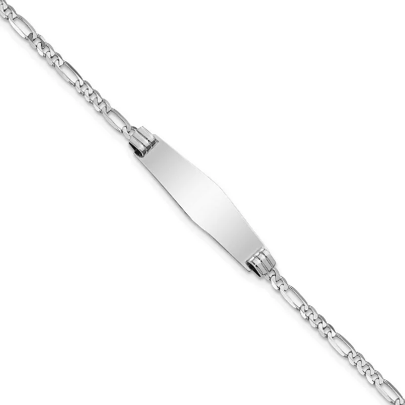 Women’s gemstone bracelets-Curata 7.5mm 14k White Gold Engravable Figaro Link Soft Diamond Shape ID Bracelet