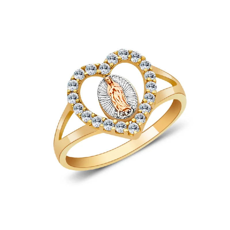 Women’s platinum wedding bands-14K Solid Gold Heart CZ Religious Ring