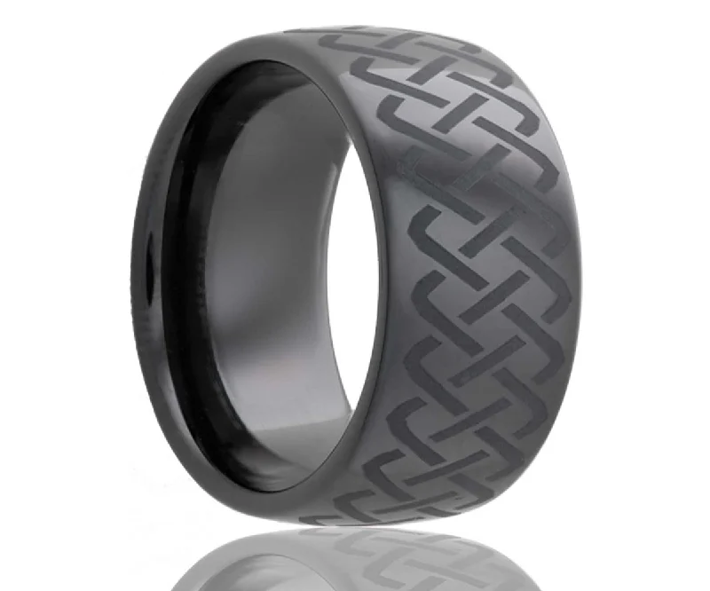 Women’s emerald rings-Black Laser Engraved Weaved Ceramic Ring