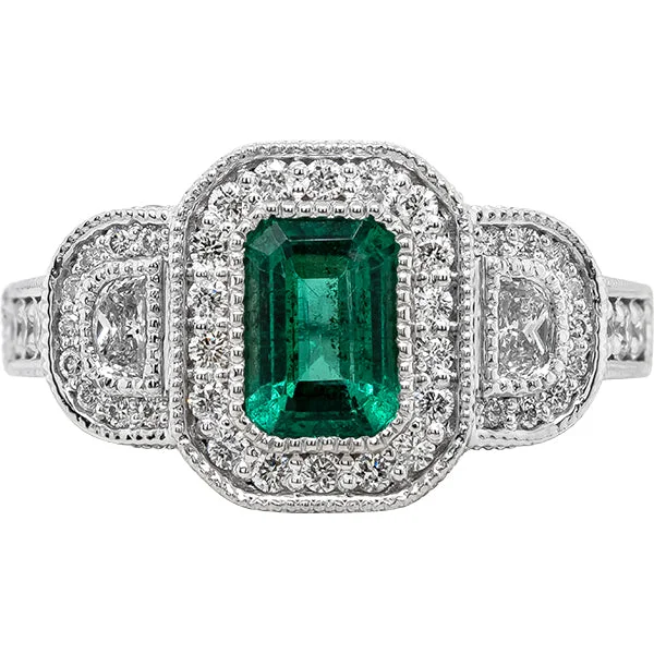 Women’s engagement rings with pink diamonds-Gems of Distinction Collection's 14k White Gold 1.01ct Emerald & .86ctw Diamond Ring