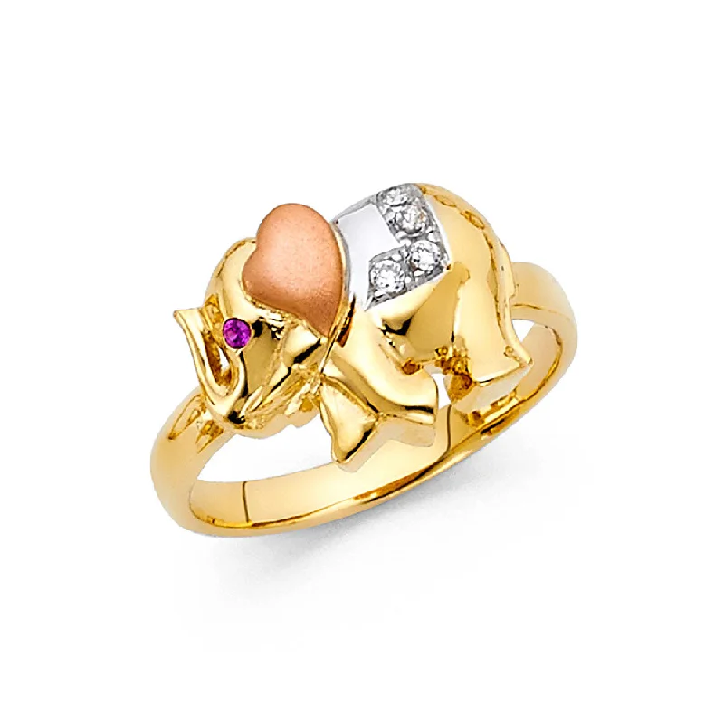 Women’s moonstone rings-14K Solid Gold CZ Fancy Elephant Ring