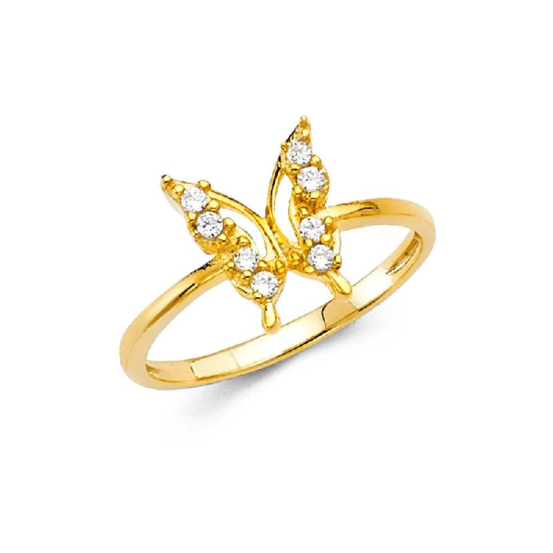 Women’s birthstone rings for mothers-14K Solid Gold CZ Butterfly Fancy Ring