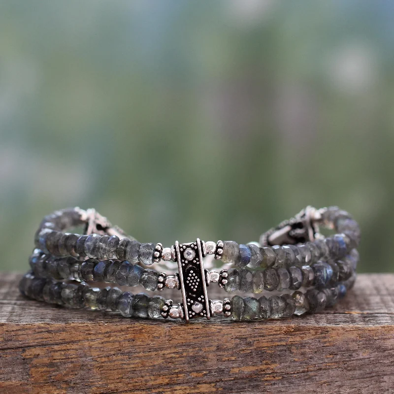 Women’s simple silver bracelets-Mystery of Love Silver Labradorite Beaded Bracelet