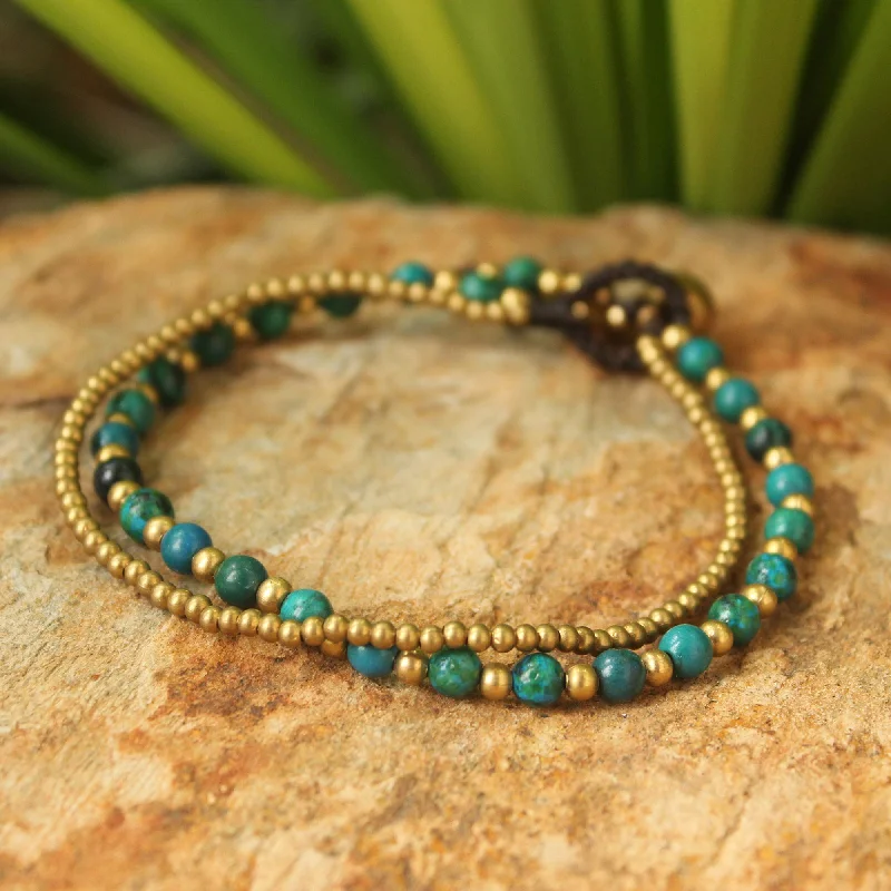 Women’s statement bracelets-Dazzling Green Harmony Serpentine and Brass Beaded Bracelet