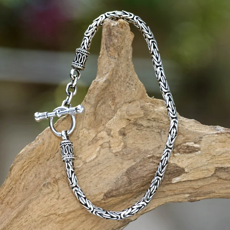 Women’s personalized charm bracelets-Balinese Grace Balinese Style Sterling Silver Chain Bracelet