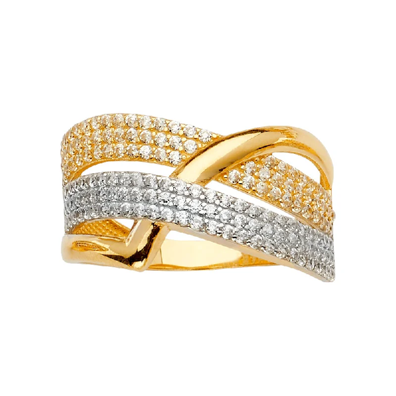 Women’s fashion rings-14K Solid Gold Multi Line Channel Set CZ Ring