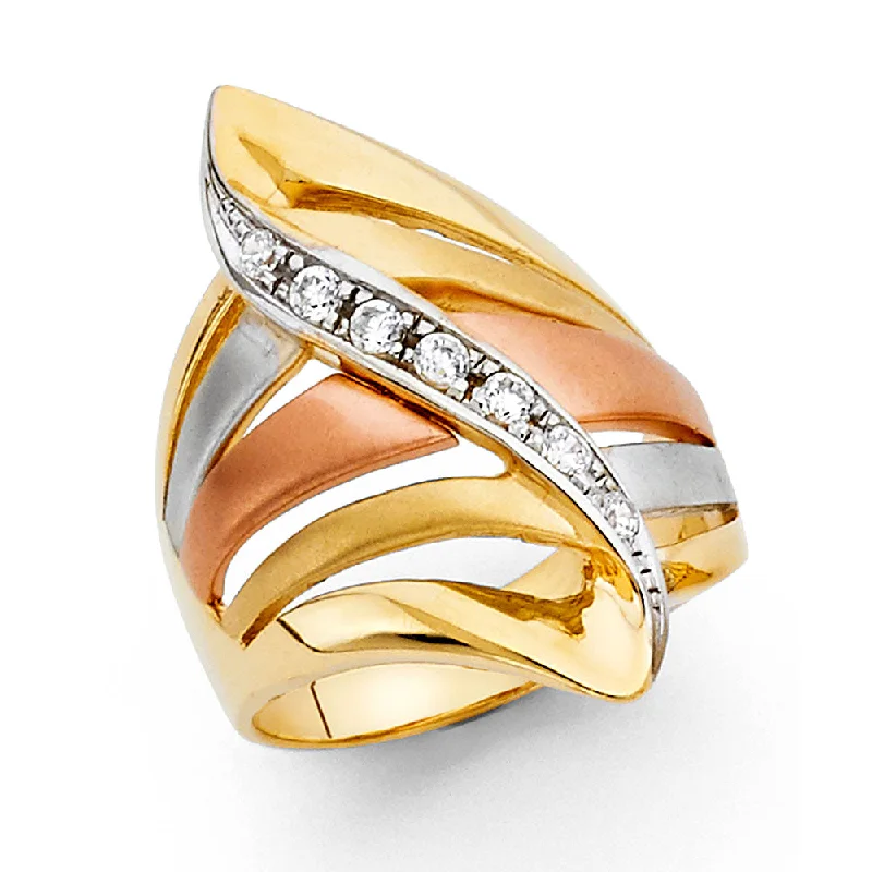 Women’s statement rings-14K Solid Gold CZ Fancy Semanario Ring