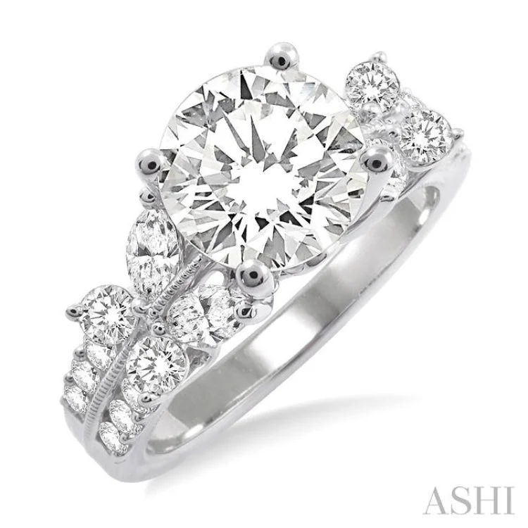 Women’s side-stone engagement rings-1 Ctw Diamond Semi-Mount Engagement Ring in 14K White Gold