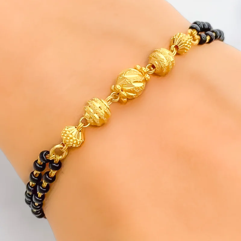 Women’s heart-shaped bracelets-Lavish Textured 22k Gold Black Bead Bracelet