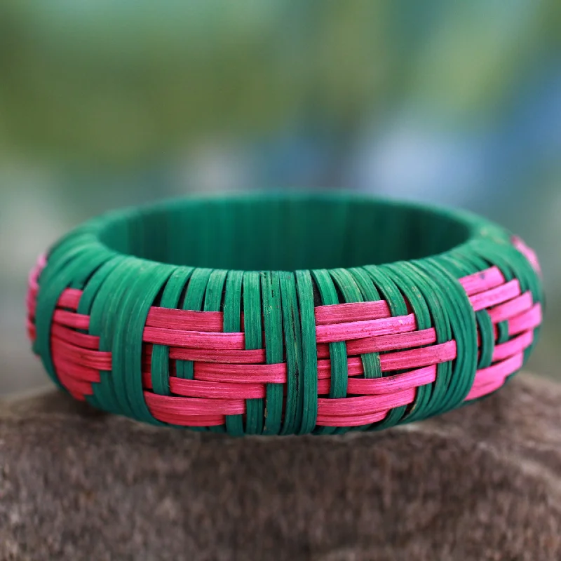 Women’s birthstone bangles-Pink Arrows Handcrafted rattan bangle bracelet